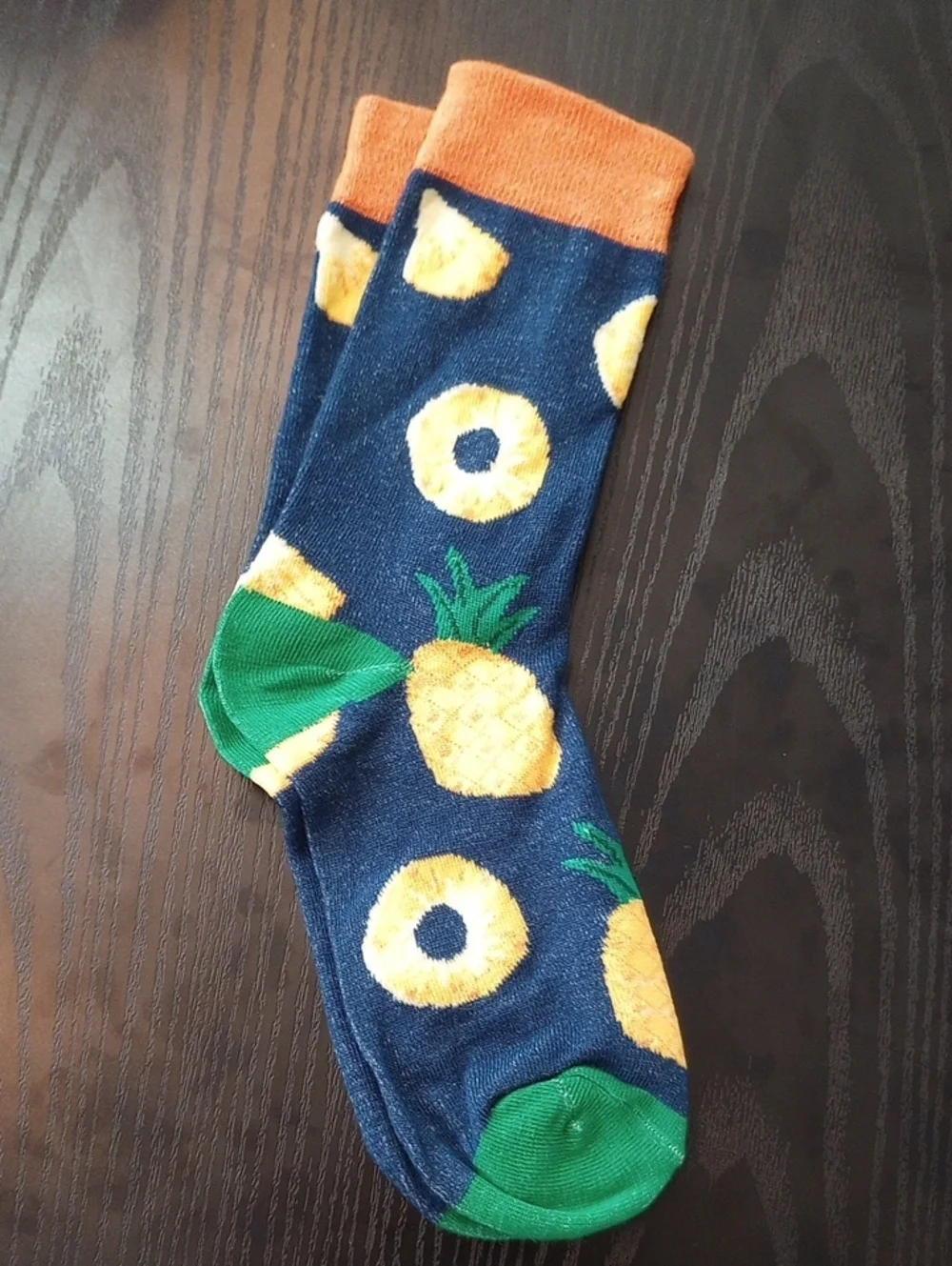 Pineapple Pattern Crew Midcalf Socks Navy, Orange & Green